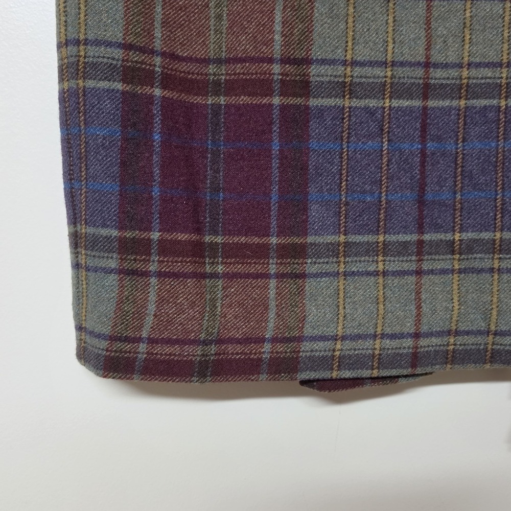 Vintage 90s Lauren Ralph Lauren 100% Plaid Lambswool Skirt Fringe Size 12 Office - Picture 3 of 8